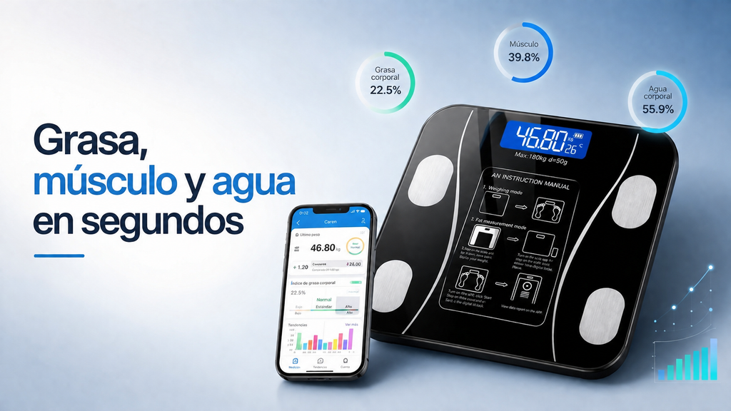 Báscula mide grasa músculo y agua en segundos